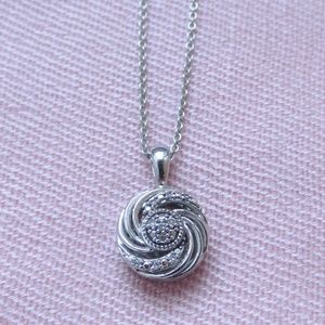 Beautiful Silver Pave Diamond Swirl Pendant